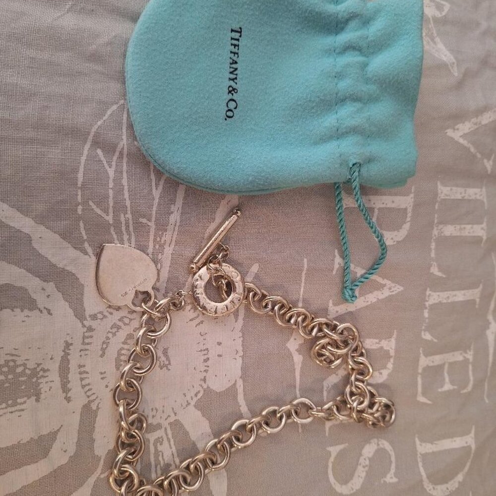 Tiffany & Co Sterling Silver 925 Heart Tag  16" Toggle Choker Necklace w/Pouch